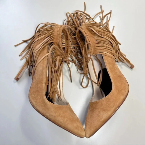 Zara Womens 38 Suede Leather Fringe Cowgirl Heel  Shoes - Picture 13 of 14